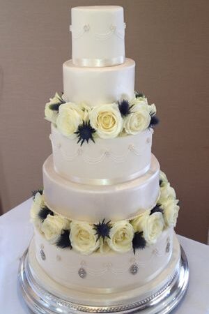 Ivory Rose & Thistle Wedding Cake