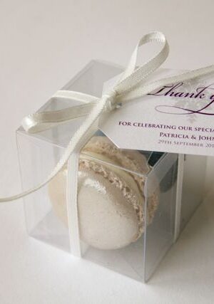 Macaron duo wedding favours -tags by lauraritchiedesigns.co.uk