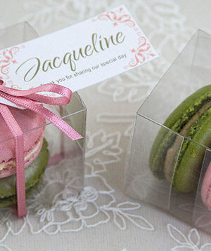 Raspberry & Pistachio Macarons -- tags by lauraritchiedesigns.co.uk